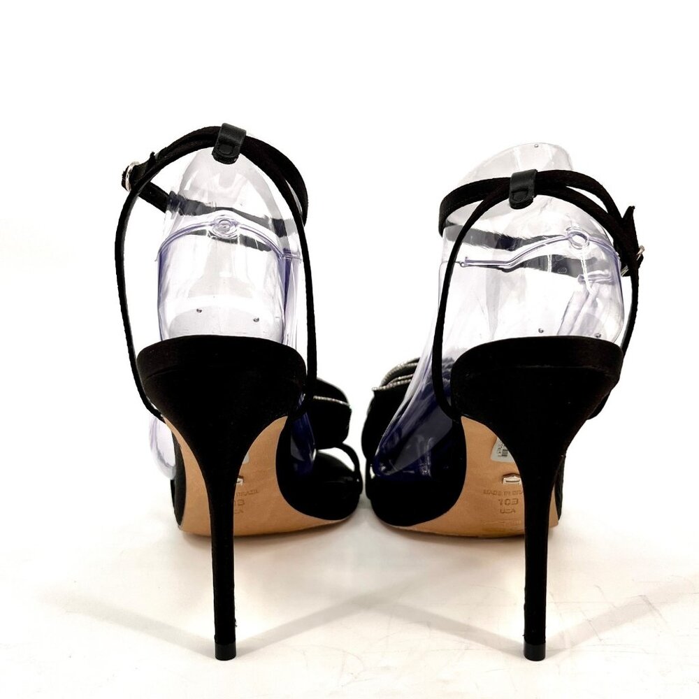 Arezzo Ivy High Stiletto Sandal Size 10B Black Satin Flower Rhinestone Accent - Picture 4 of 15
